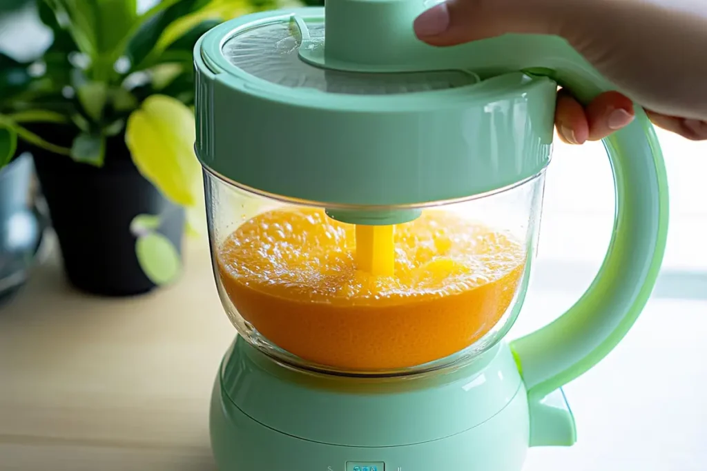 Fresh orange juice being squeezed for morir sonando recipe.